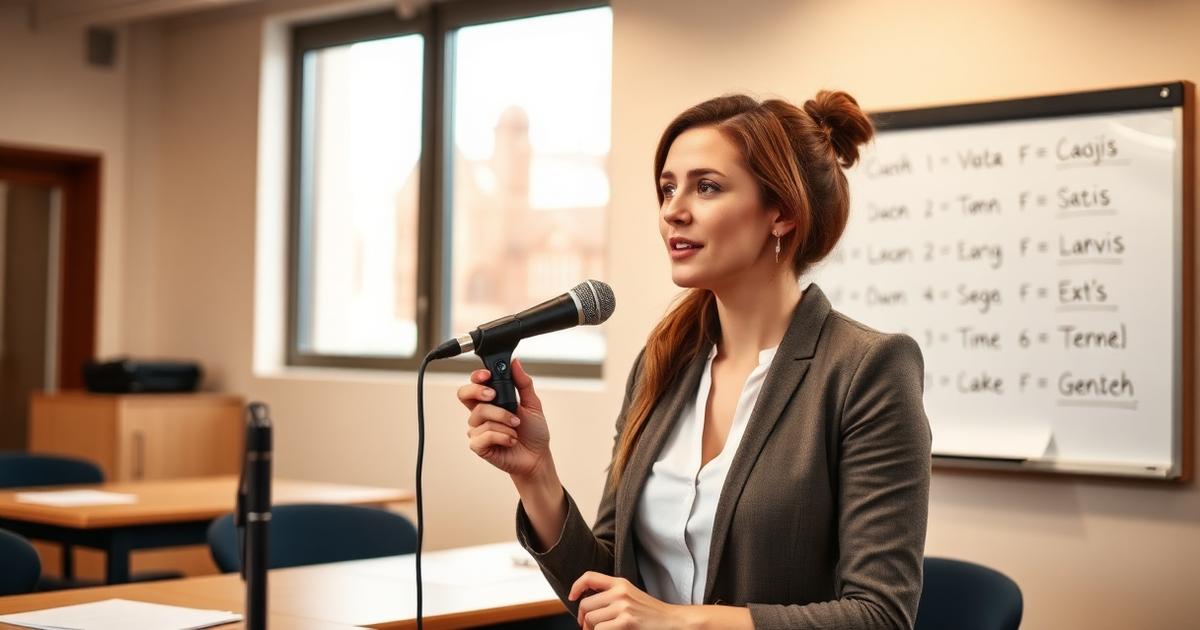 Studentessa pratica la pronuncia inglese in una scuola di lingue a Bologna
