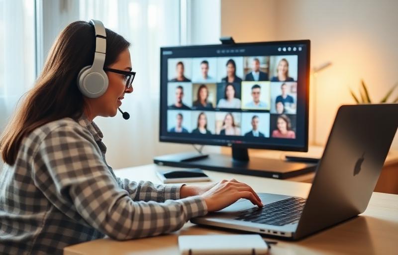 Professionista che lavora da remoto durante una videocall in inglese