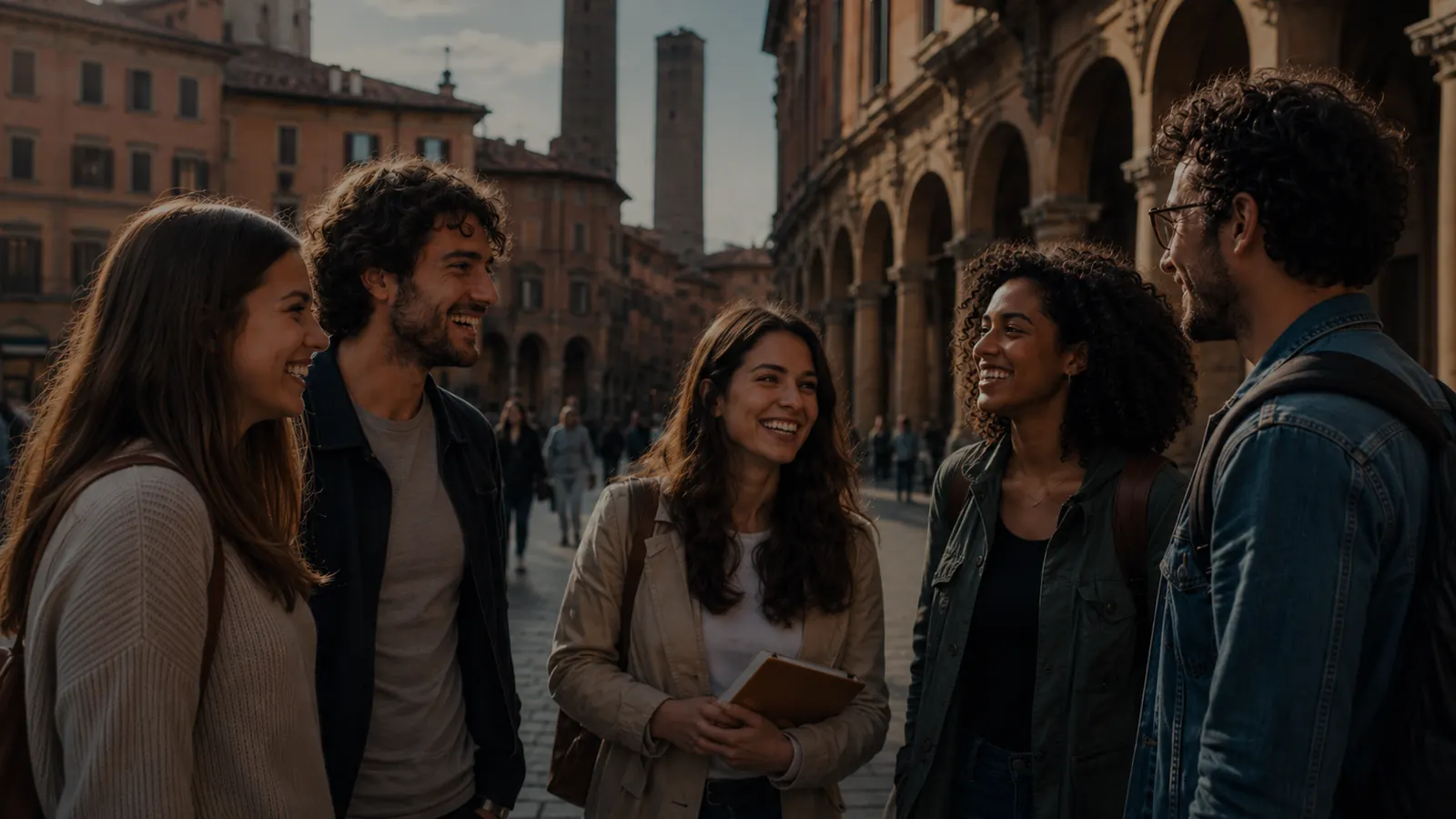Scuola di inglese a Bologna - studenti adulti in conversazione con insegnante madrelingua certificato in aula The Dawson Group